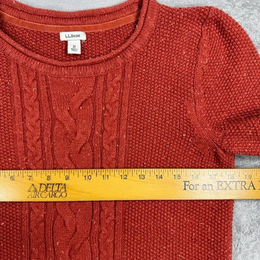 LL Bean Speckled Red Cable Knit Sweater Womens M Cottagecore Grandmacore